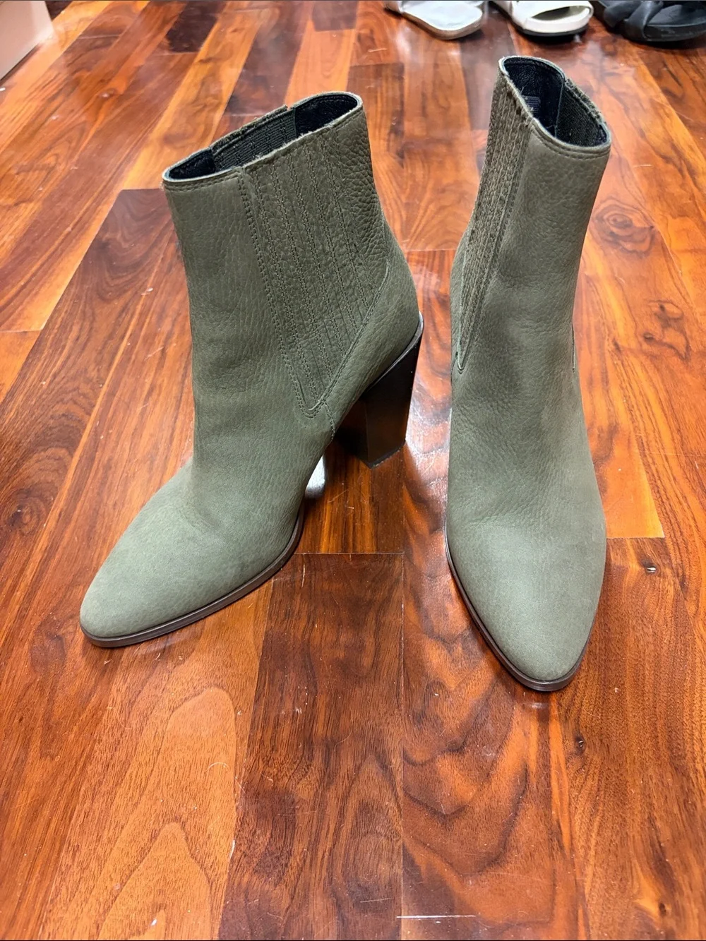 Rag & Bone Olive Green Suede Block Heel Ankle Booties